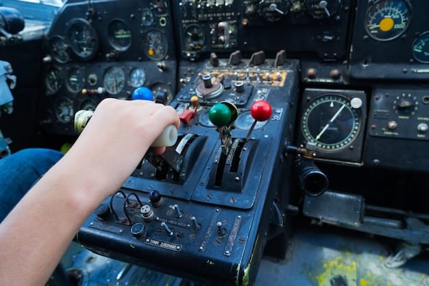 A close-up shot of a pilot's hand adjusting controls in the cockpit of a military aircraft. The pilot is wearing a flight glove, and the instruments are brightly lit. Focus on the precision and complexity of piloting.