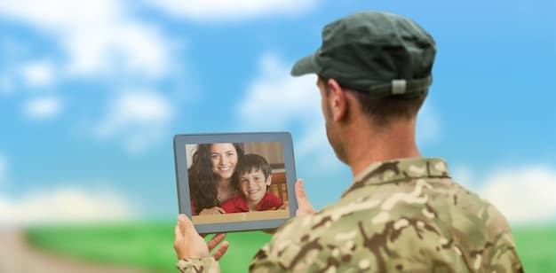 A split screen showing a therapist on a video call on one side and a soldier participating in the call on the other, illustrating the use of telehealth for mental health support.
