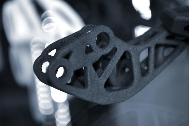 Close-up of a 3D printer creating a complex part for a military vehicle. The intricate details of the part are visible, highlighting the precision and capabilities of additive manufacturing.