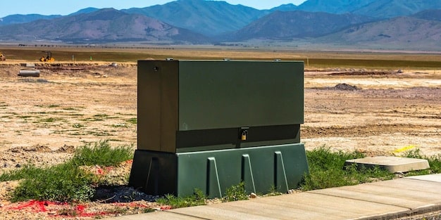 Close-up of a solar panel installation at a US military base. The panels are modern and efficient, reflecting sunlight under a clear blue sky. The image showcases the clean energy technology being implemented and the surrounding secure environment.