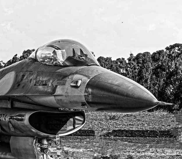 A black and white photograph showcasing a squadron of F-86 Sabre jets in flight during the Korean War. The image should highlight the sleek design and technological advancement of these aircraft, which played a crucial role in achieving air superiority over the MiG-15s.