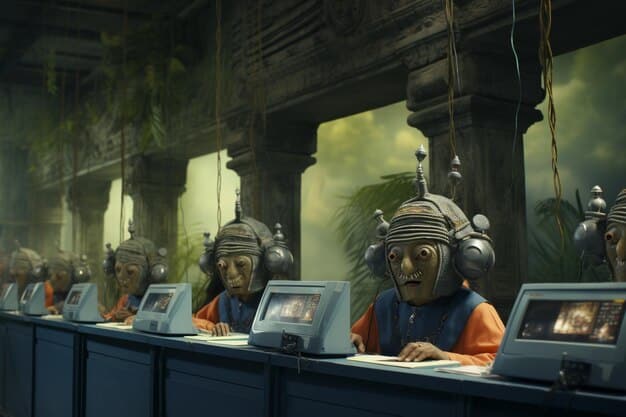 A depiction of a codebreaking room, filled with desks, machines, and personnel diligently working to decipher intercepted messages. The atmosphere is focused and intense.