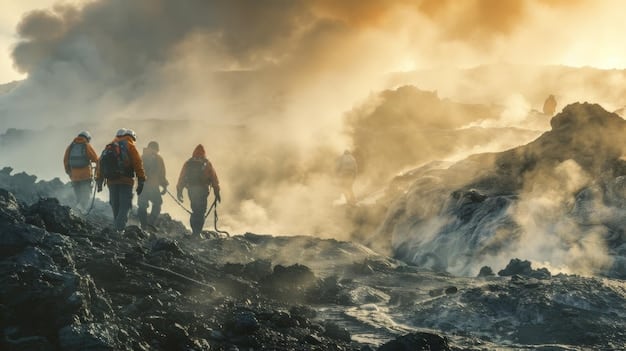 A group of soldiers in full gear navigating a rocky, mountainous terrain, with a clear blue sky in the background. The image captures the challenges and intensity of operating in a mountainous environment.