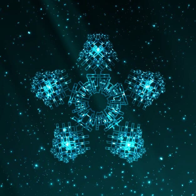 An abstract image symbolizing quantum computing and encryption, with glowing quantum bits (qubits) interacting around a shield icon, representing quantum-resistant encryption protecting data.