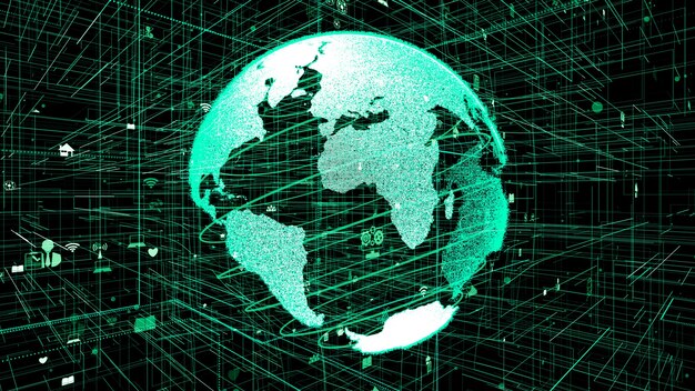A cyber-secure network diagram overlaying a satellite image of Earth, symbolizing advanced encryption and threat detection for military space systems.