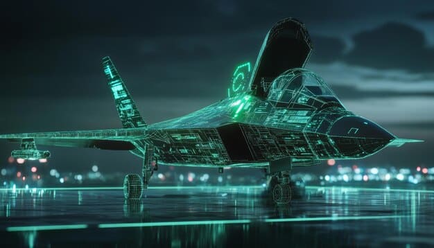 A detailed render of an advanced US fighter jet's internal electronic warfare suite, with intricate wiring and circuit boards, representing signature management and electronic protection systems.