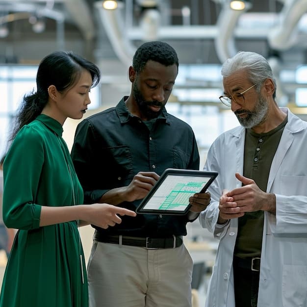 A diverse group of engineers and ethicists collaborating around a digital interface displaying complex algorithms and data, symbolizing the ethical development of AI in a responsible and inclusive manner. The image should convey collaboration and deep thought.