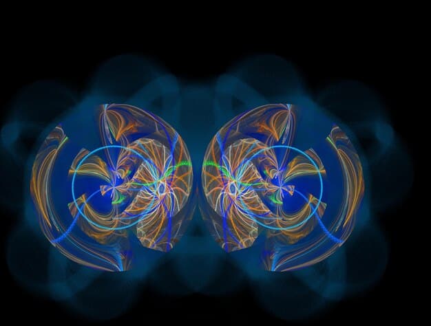 A visually compelling representation of quantum entanglement, with two light particles connected by an iridescent, wavy line, set against a dark, abstract digital background composed of intricate circuits and data streams, symbolizing interconnectedness and advanced technology.