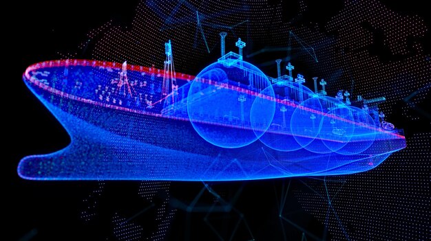 An abstract visual representation of complex data flowing through a quantum computer, with subtle military logistics icons (trucks, ships, planes) embedded in the background, signifying optimization.