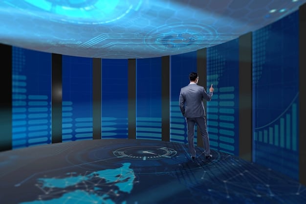 A futuristic command center with holographic displays showing interconnected global networks, representing advanced data analytics, AI, and information flow in future psychological warfare.
