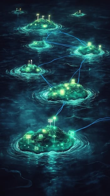 A stylized digital representation of interconnected critical infrastructure nodes, such as power grids, water treatment plants, and transportation networks, overlaid with menacing red lines and lock icons, symbolizing cyberattack attempts. The image conveys vulnerability and the intricate web of systems.