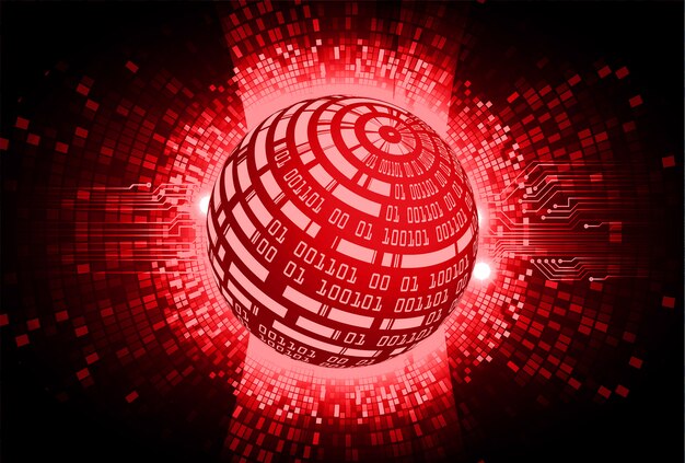 A stylized globe with overlapping digital networks and red warning signs, representing cyber threats and disinformation spread globally.