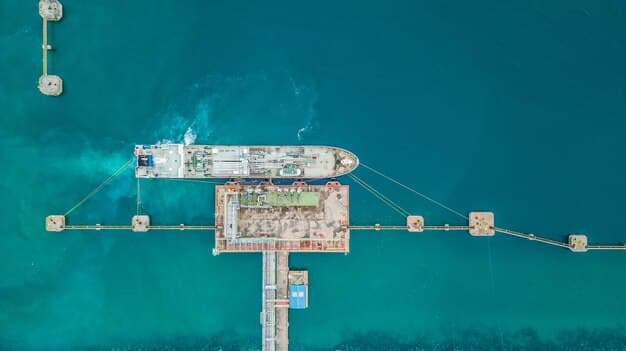 A drone shot capturing the intricate network of cargo ships in a busy port, illustrating the global supply chain and its susceptibility to disruption.