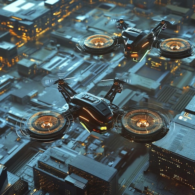A close-up of a drone's AI processing unit, highlighting the intricate network of circuits and processors. The image emphasizes the rapid processing and decision-making capabilities of the AI system, with visual cues like glowing lights and data streams. This illustrates the core technology behind 'Artificial Intelligence in Military Drones: Analyzing the Ethical and Strategic Implications for the US Air Force'.