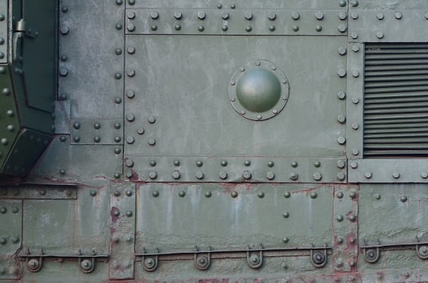 A close-up of the reactive armor plates on a Russian T-90 tank. The plates are arranged in a brick-like pattern and are designed to detonate upon impact, disrupting the penetrating power of incoming projectiles. This image highlights the Russian emphasis on reactive armor technology.