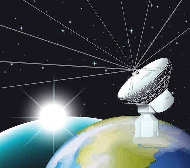 A visual representation of adaptive beamforming technology, showing a satellite signal focused on a specific ground location while nullifying interference from adjacent areas. The illustration highlights the precision and control of the beam. Mention 'What are the Key Technological Innovations in US Military Satellite Communication Systems?' in the description]