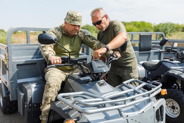 U.S. Army technicians performing maintenance on a Robotic Combat Vehicle (RCV) at a forward operating base, highlighting the complex logistical and sustainment challenges.