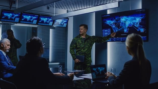 A group of cybersecurity experts working in a high-tech control room. Multiple monitors display complex network diagrams and security alerts. The atmosphere is intense, highlighting the constant vigilance required to defend against cyber threats, which is connected to the Defense Spending Forecast: Where are the Growth Opportunities in the US Market Through 2026?.