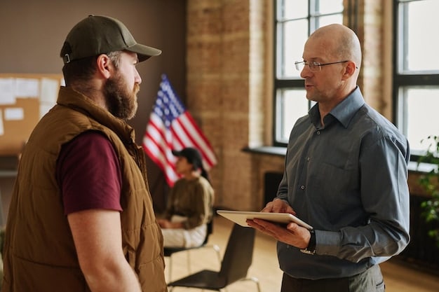 A handshake between a small business owner and a military officer at a defense industry conference, signifying the importance of trust and collaboration in securing contracts. The background shows other attendees networking and engaging in discussions.