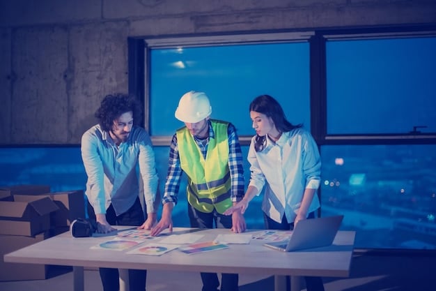 A team of engineers collaborating on a project in a high-tech environment, showcasing effective teamwork and project management, crucial skills highlighted in the Defense Industry Job Outlook: Top 5 Skills in Demand for US Professionals in 2025.