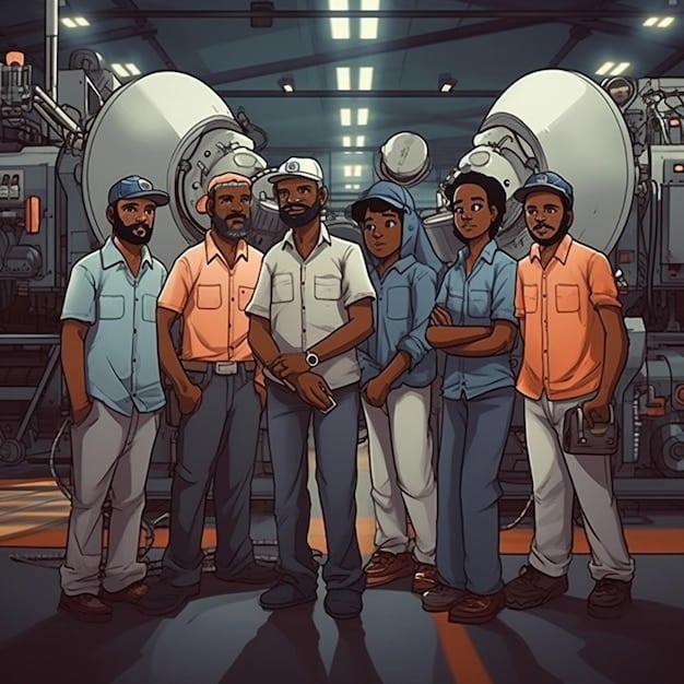 A depiction of a diverse group of professionals in a defense industry setting, possibly in a boardroom or strategic planning session, engaging in a conversation about ethical considerations. The image captures the essence of US Defense Industry Ethics: Avoiding Conflicts of Interest and Maintaining Integrity. The atmosphere is professional and serious, with team members thoughtfully discussing ethical issues.