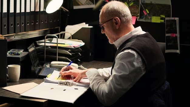 A close-up shot of a tax professional reviewing financial documents related to a defense company. The focus is on the paperwork and calculations, symbolizing the process of claiming 