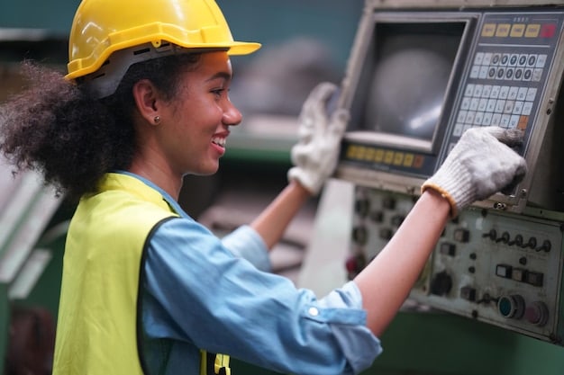 A close-up shot of a worker assembling a missile guidance system in a high-tech manufacturing facility, showcasing the precision and advanced technology involved. Focus on the worker's concentration and the intricate details of the equipment. Relate the image to the context of 'How to Invest in the Defense Industry: A Beginner's Guide to US Stocks and Funds'.