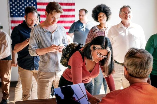 A diverse group of US military personnel participating in a community outreach event, interacting with local high school students and showcasing various military career paths.