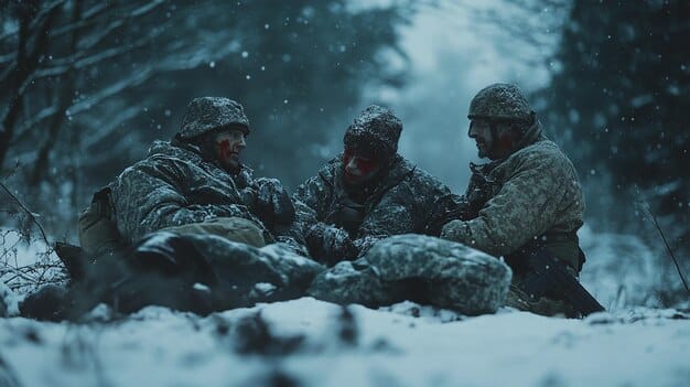 A group of US Marines participating in a cold weather training exercise in the Arctic, showcasing their specialized gear and demonstrating survival skills. The image highlights the rigorous training required to operate in extreme Arctic conditions, reinforcing US Military's Focus on Arctic Warfare: Understanding the Strategic Implications.
