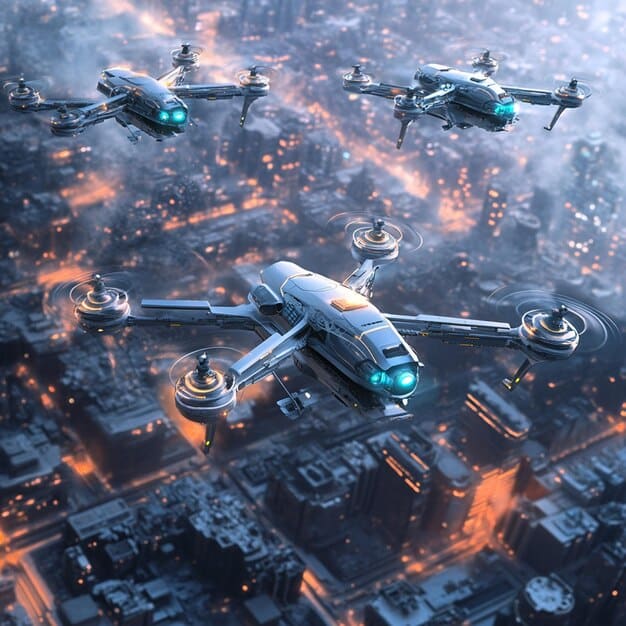 A digital rendering of a military drone being developed in partnership with a tech company. The drone is equipped with advanced sensors and weaponry, highlighting the technological innovation resulting from the collaboration. The background features a schematic diagram of the drone's internal components.