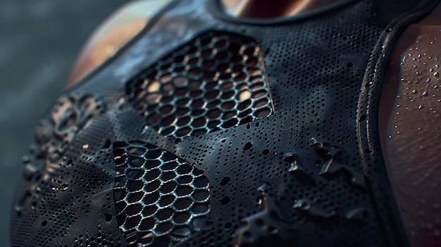 A close-up shot of the materials used in the new body armor. The image highlights the different layers of composites and ceramics, showing their arrangement and texture. The lighting emphasizes the strength and durability of the materials, conveying the armor's ability to withstand ballistic impacts.
