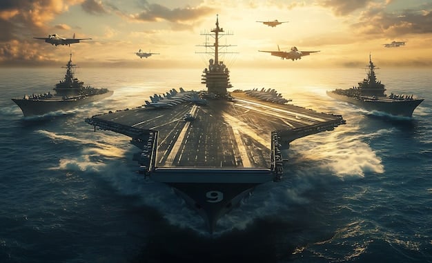 A US Navy aircraft carrier at sea, showcasing America's naval power and the continuous need for modernization and maintenance funded by the defense spending bill. This image underscores What's the Impact of the New Defense Spending Bill on US Military Readiness?