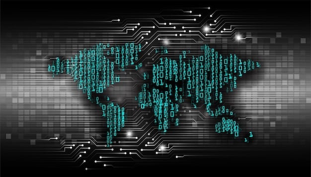 A digital illustration of a world map interconnected by lines of code, representing the global digital network and the interconnectedness of cybersecurity threats and the potential impact of sanctions. The color scheme is predominantly blue, with lines of orange to highlight connections.
