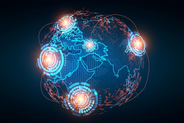 A detailed graphic showing intertwined global supply chains and technological components, with spotlights on defense innovation sectors, illustrating the economic and technological spillover of increased spending.