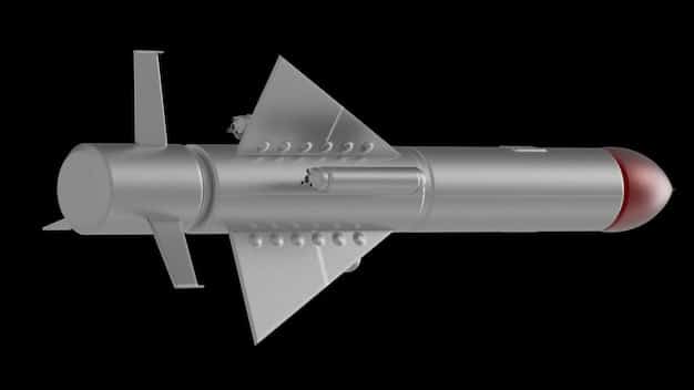 A detailed schematic or CGI rendering of the Hypersonic Attack Cruise Missile (HACM) concept, highlighting its scramjet engine and aerodynamic design, possibly with an F-15 or B-52 bomber in the background.